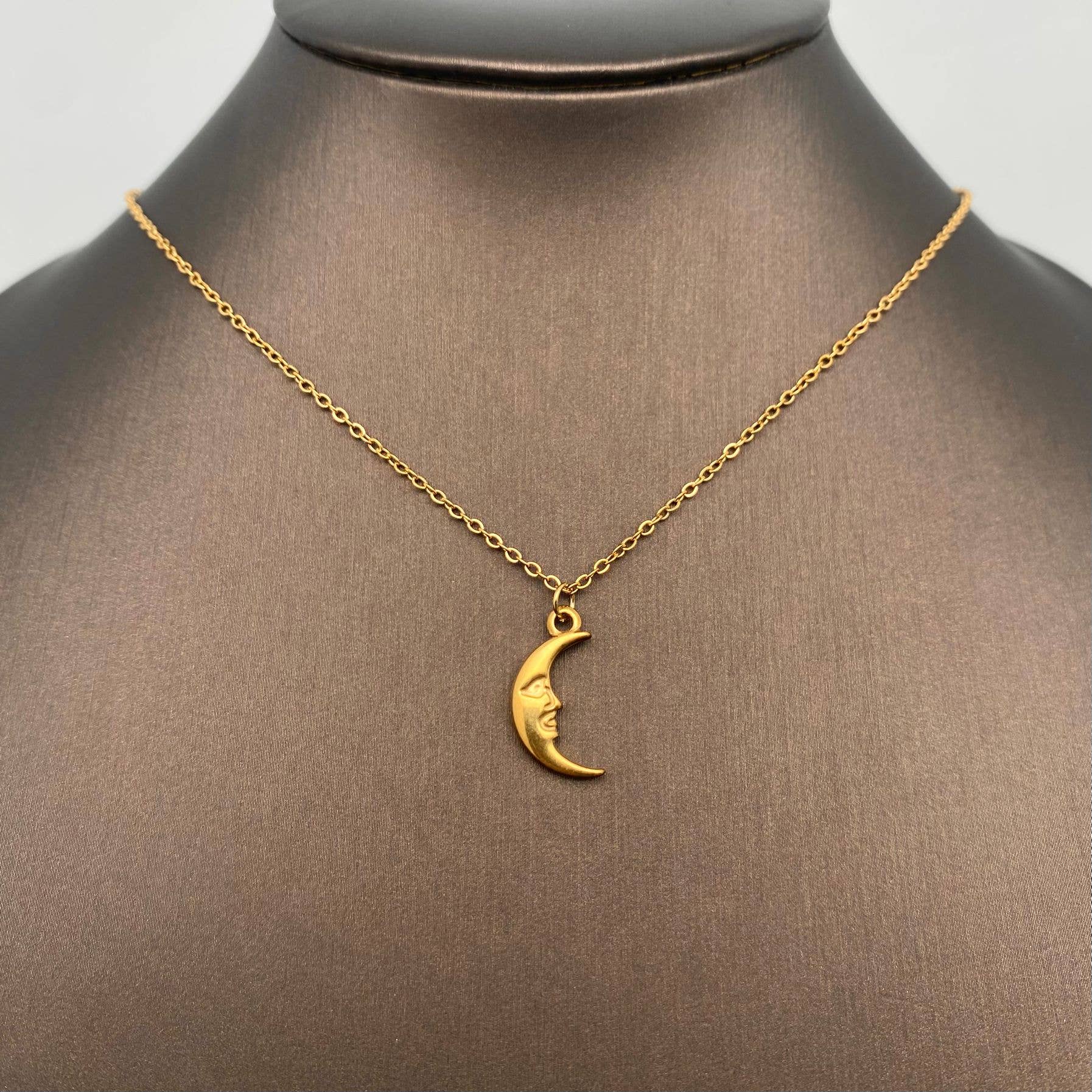 18K Gold Plated SS Crescent Moon Charm Necklace - FGS/MS