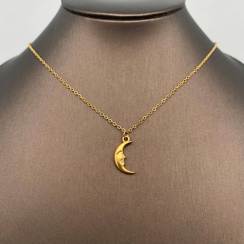 18K Gold Plated SS Crescent Moon Charm Necklace - FGS/MS