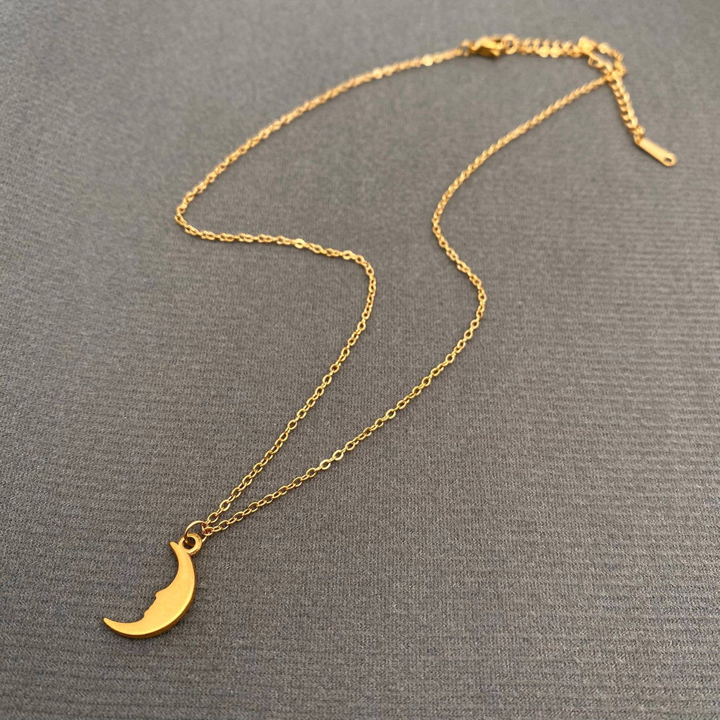 18K Gold Plated SS Crescent Moon Charm Necklace - FGS/MS