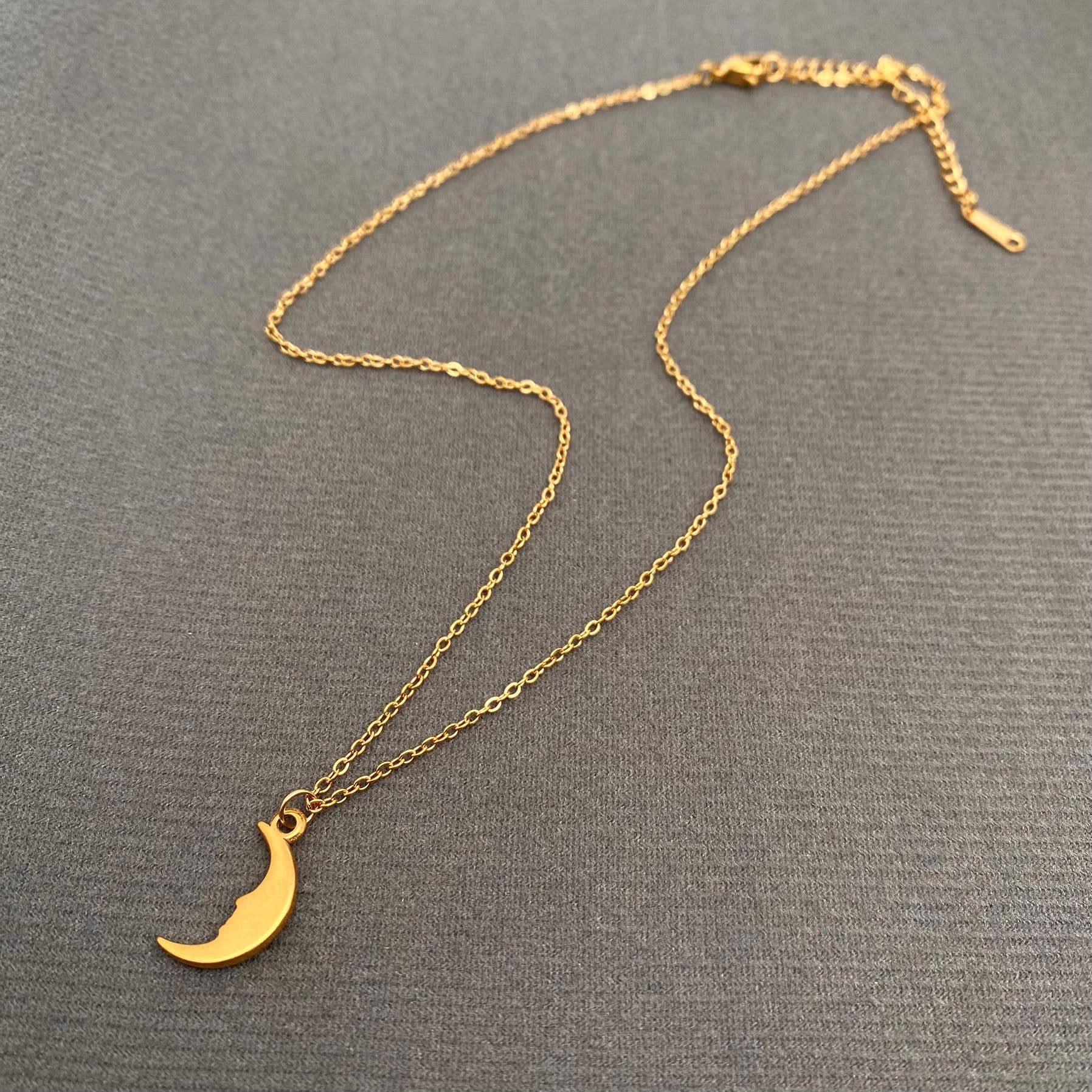 18K Gold Plated SS Crescent Moon Charm Necklace - FGS/MS