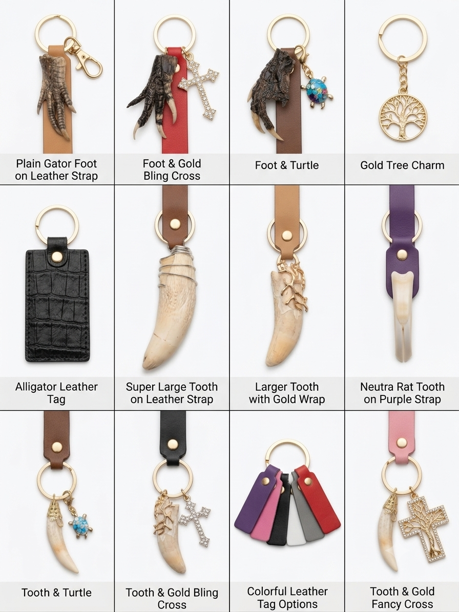 Genuine Louisiana Alligator Keychains – Tooth, Foot & Natural Curiosity Charms