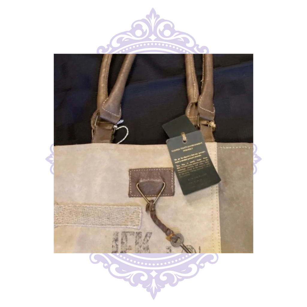 Myra Bag JFK Travel Print Canvas Tote – Tan & Gray NWT