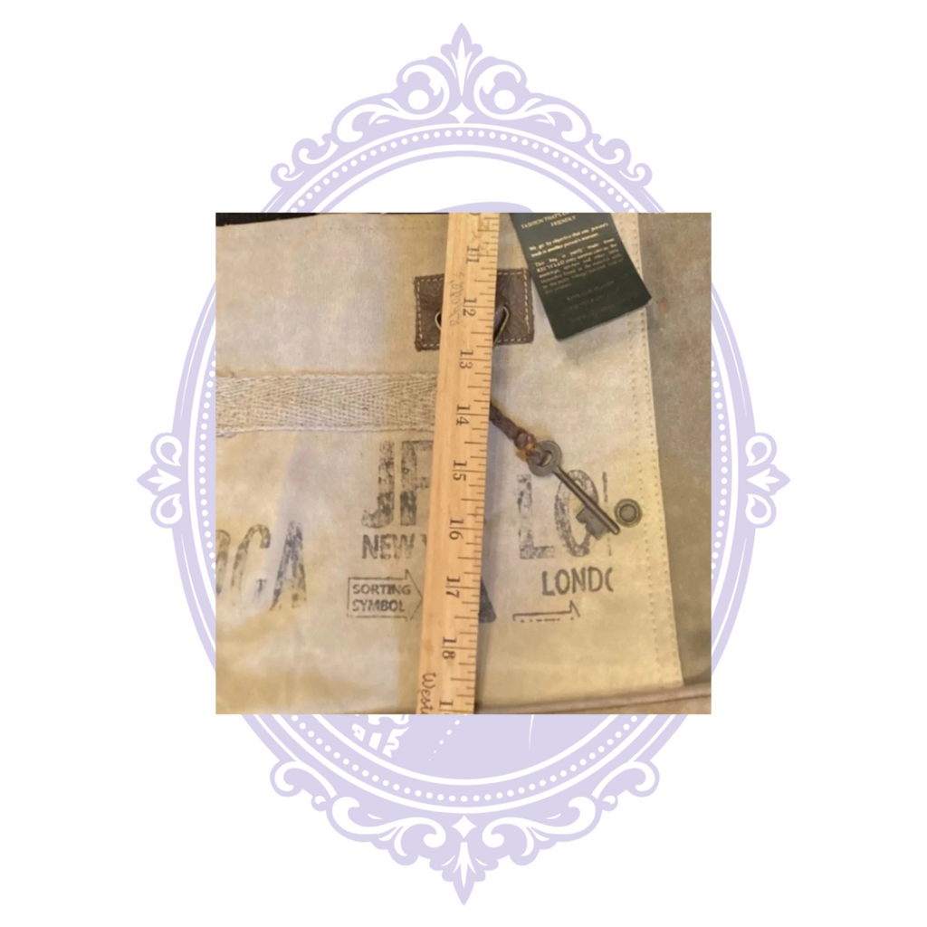 Myra Bag JFK Travel Print Canvas Tote – Tan & Gray NWT