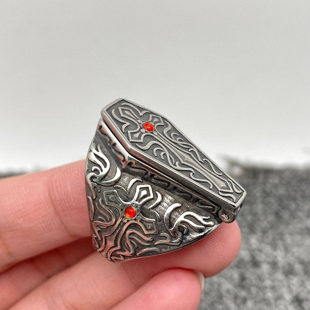 MJ/MR/GT - Gothic Openable Cross Coffin Stainless Steel Ring