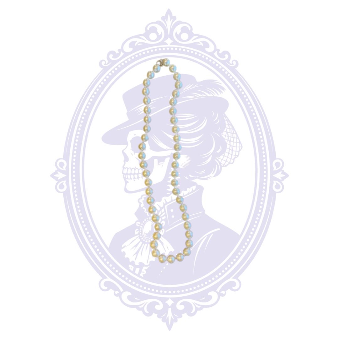 18-inch ivory faux pearl necklace shown full length with round imitation pearls and classic princess-length design.