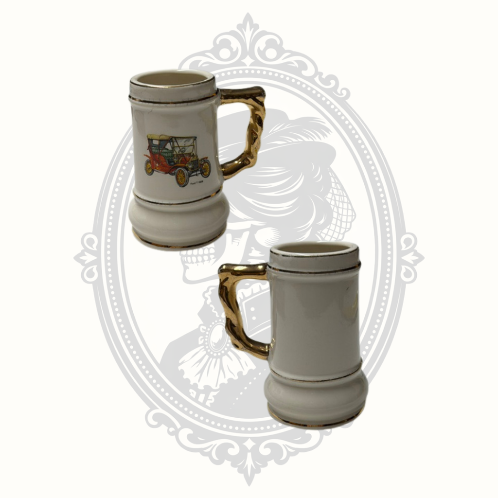 Vintage Style Ceramic Mini Stein Mug with 1908 Ford Model T Automobile Graphic