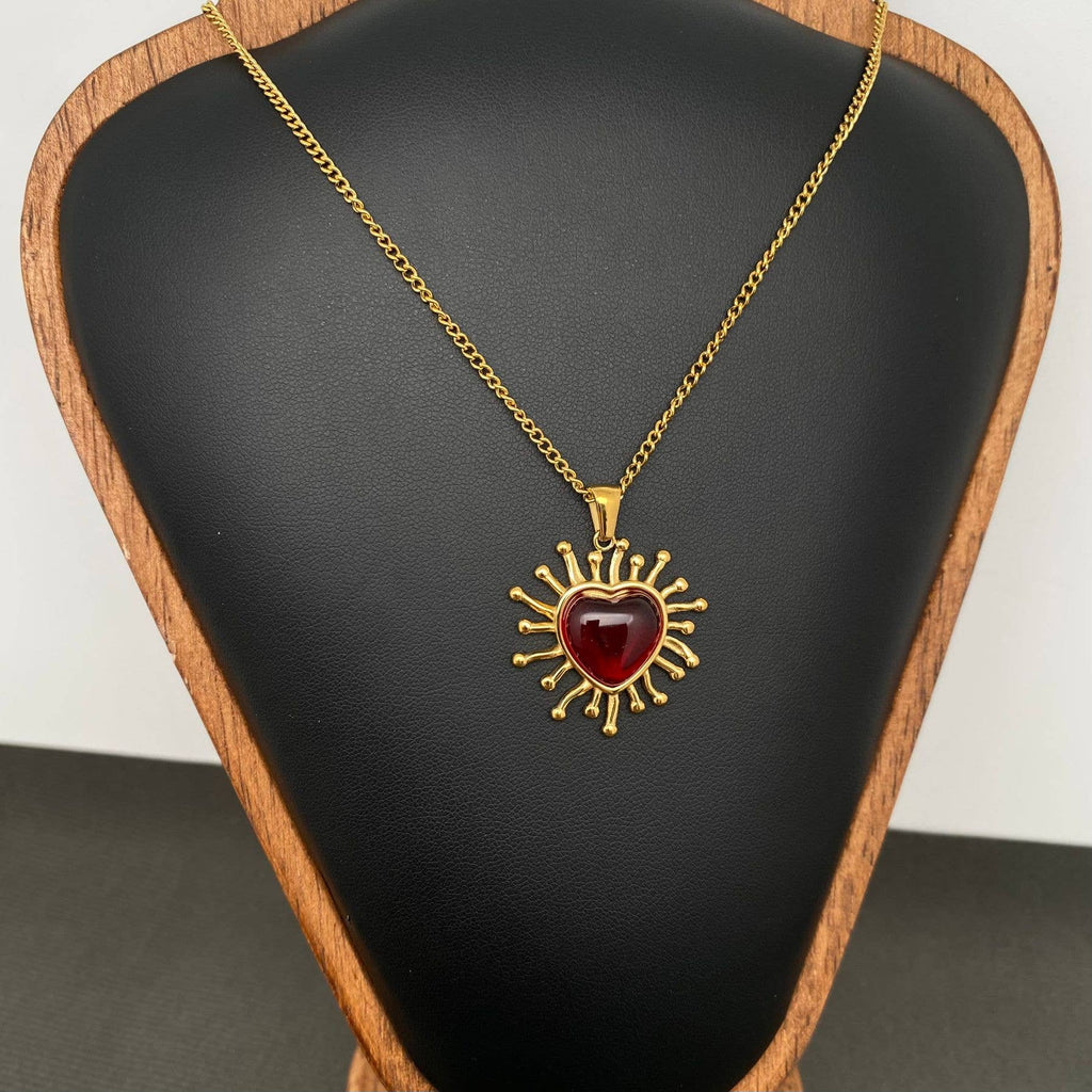 Red Heart 18K Gold Plated Stainless Steel Necklace - FGS