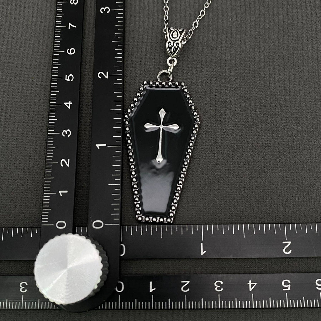 Gothic Enamel Cross Coffin Charm Necklace - GT
