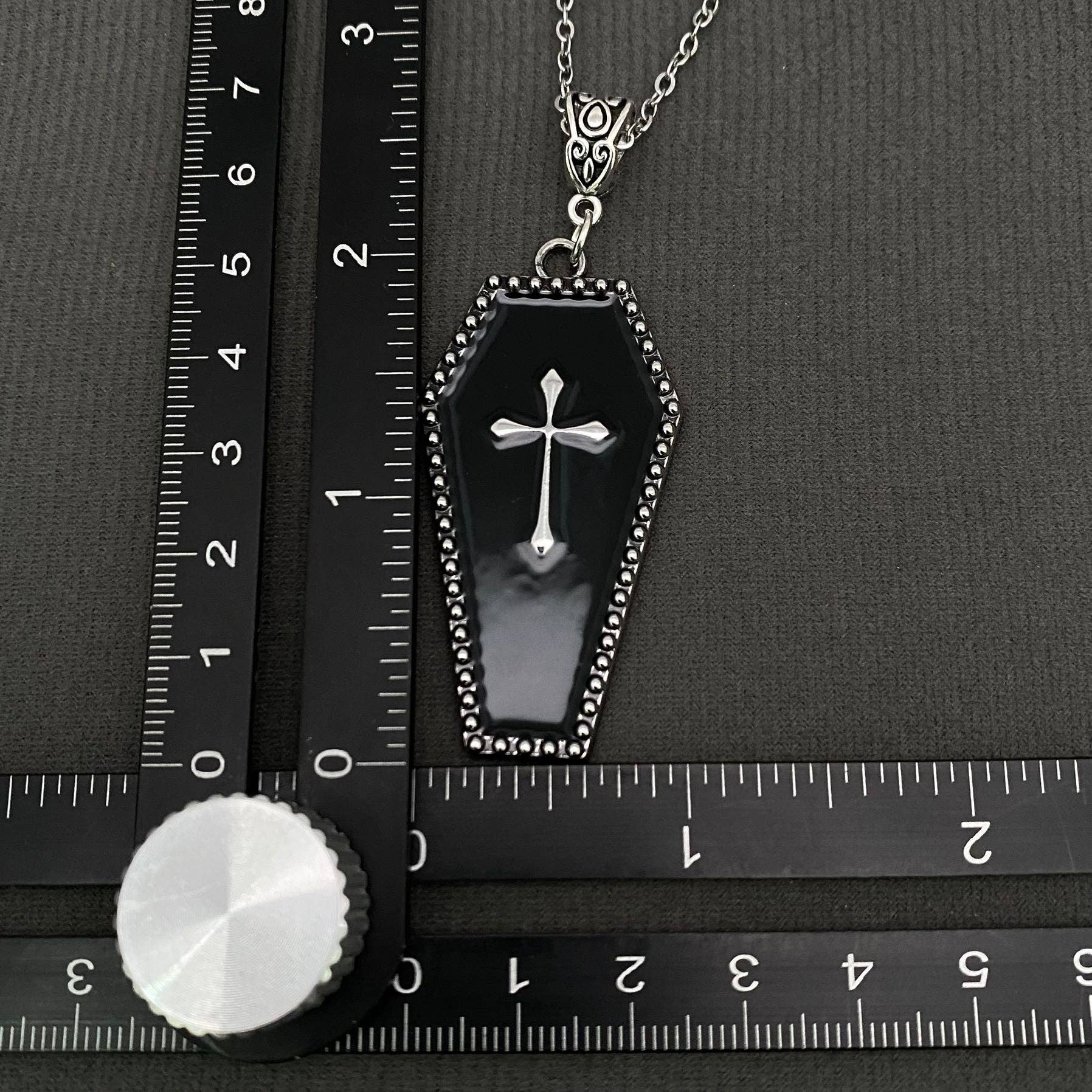 Gothic Enamel Cross Coffin Charm Necklace - GT