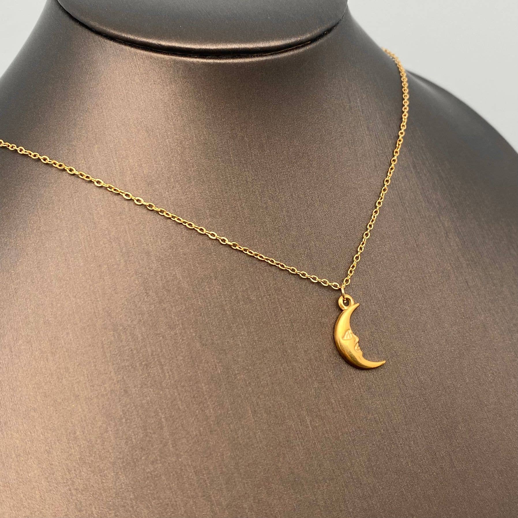 18K Gold Plated SS Crescent Moon Charm Necklace - FGS/MS
