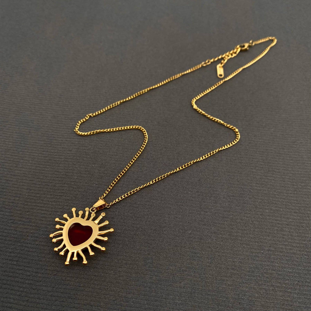Red Heart 18K Gold Plated Stainless Steel Necklace - FGS