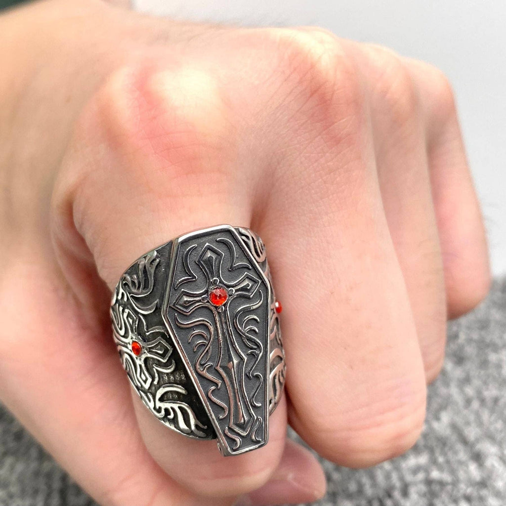MJ/MR/GT - Gothic Openable Cross Coffin Stainless Steel Ring