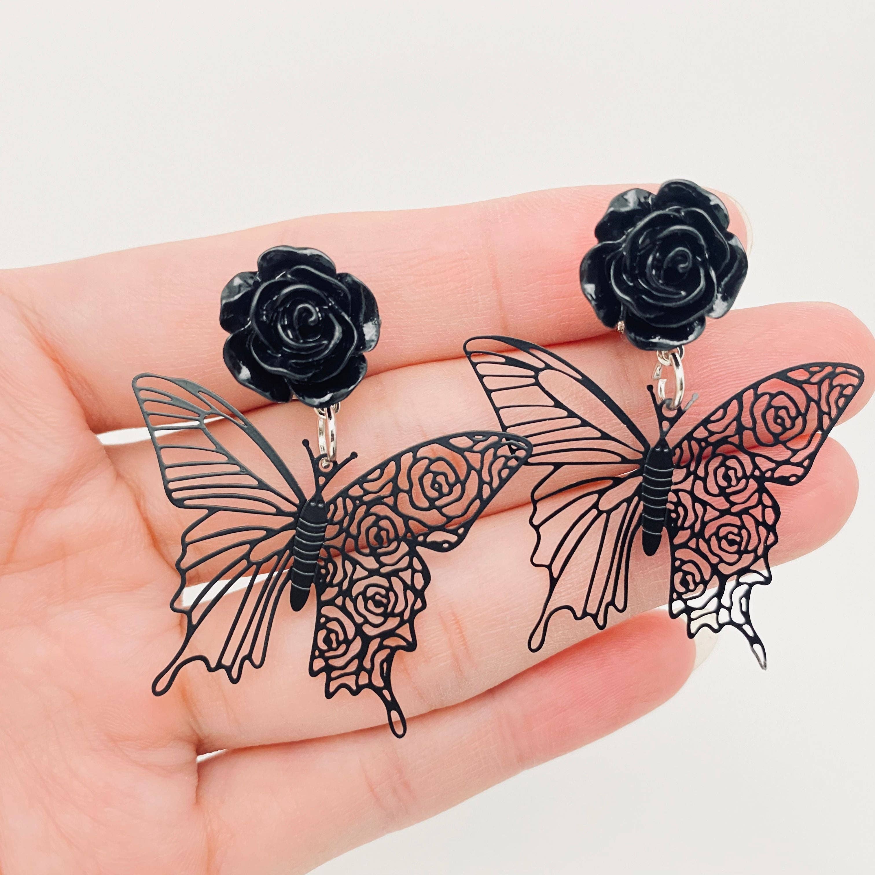 Gothic Black Rose Hollow Butterfly Pattern  Ear Clip - GT