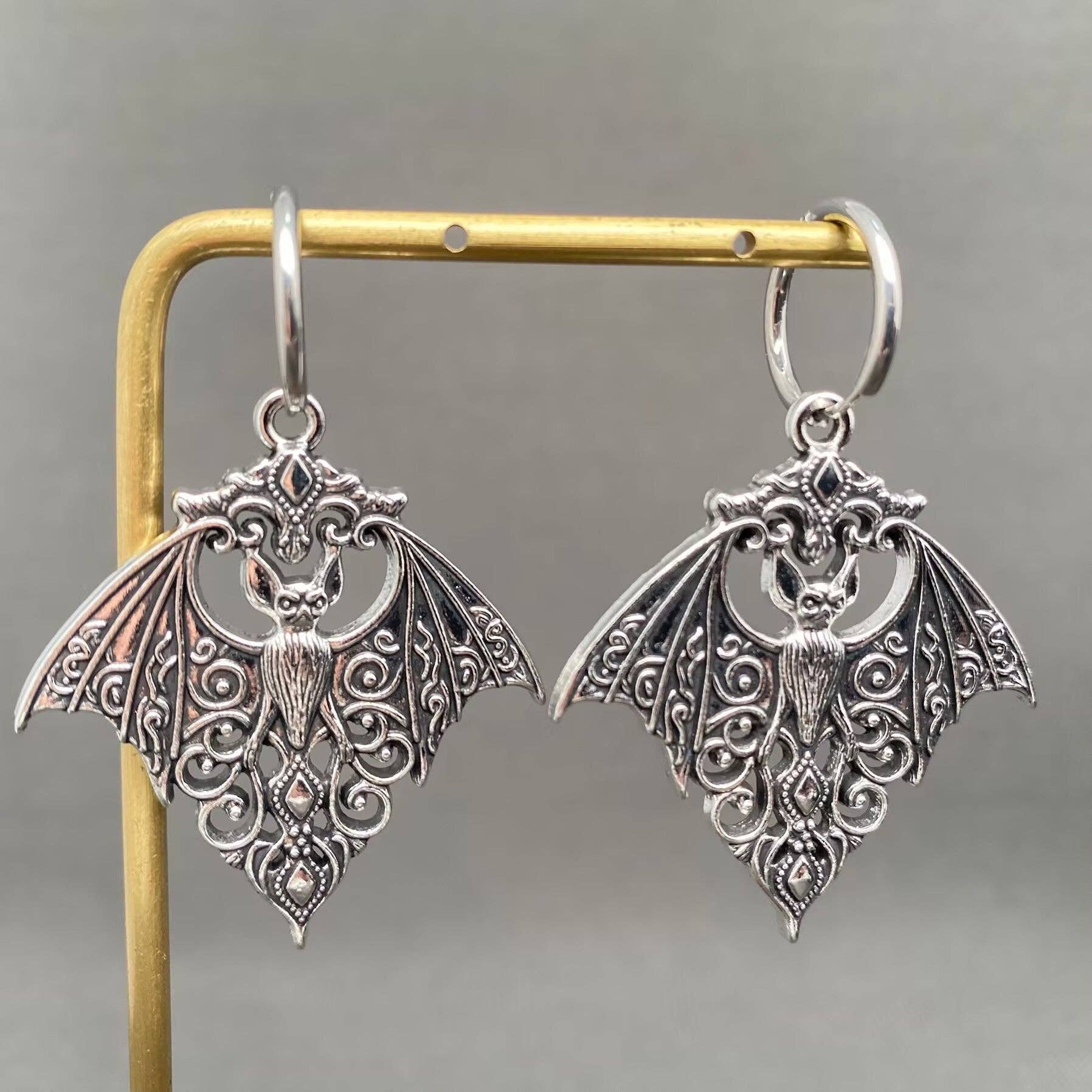 Gothic Bat Huggie Earrings - GT