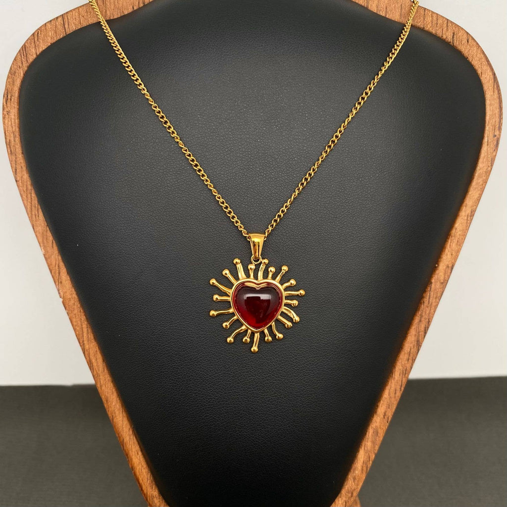 Red Heart 18K Gold Plated Stainless Steel Necklace - FGS