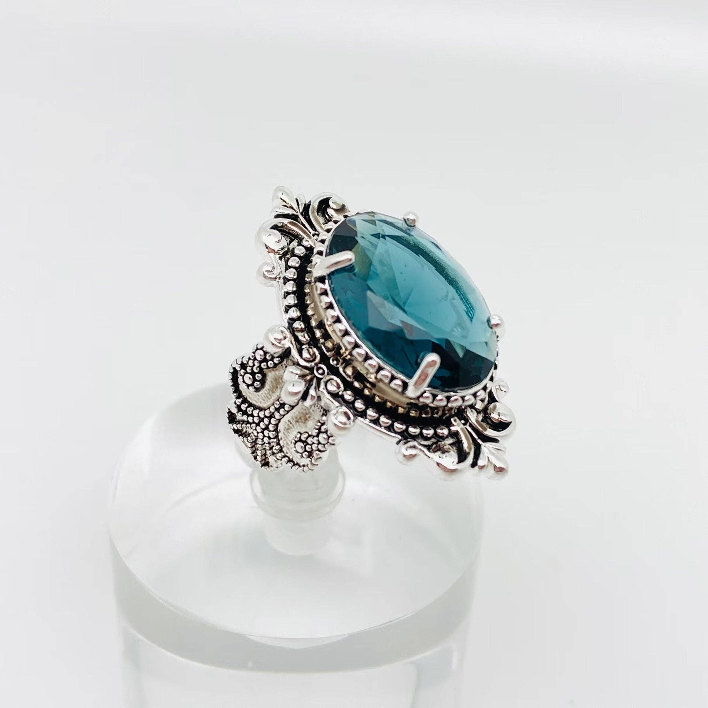 Sea Blue Goose Egg Shaped Glass Ring