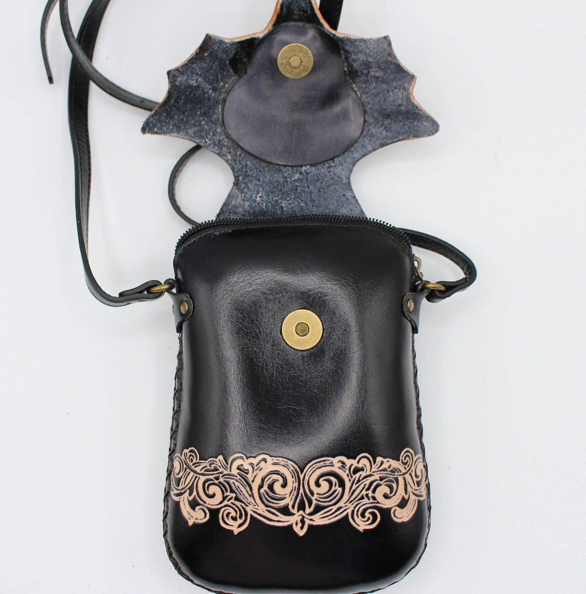 Black Bat Leather Purse crossbody