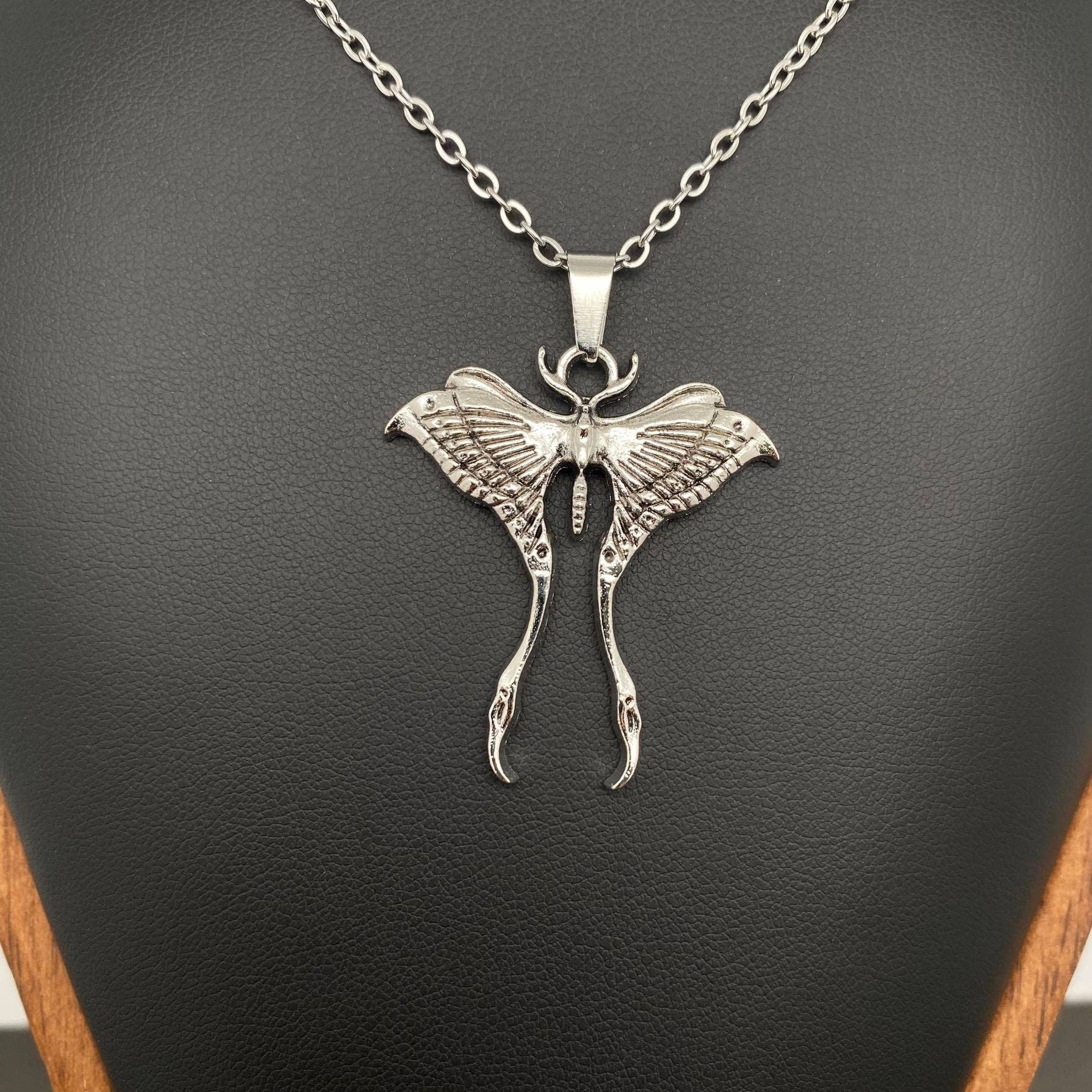 Silver Tone Alloy Moth Necklace - GT