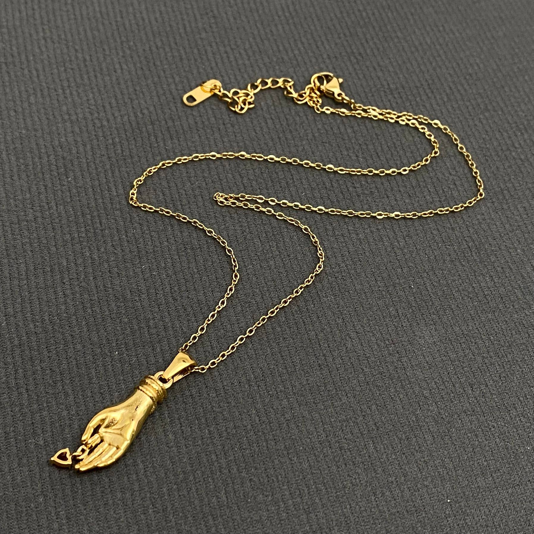Heart CZ Palm Charm 18K Gold Plated S.Steel Necklace - FGS