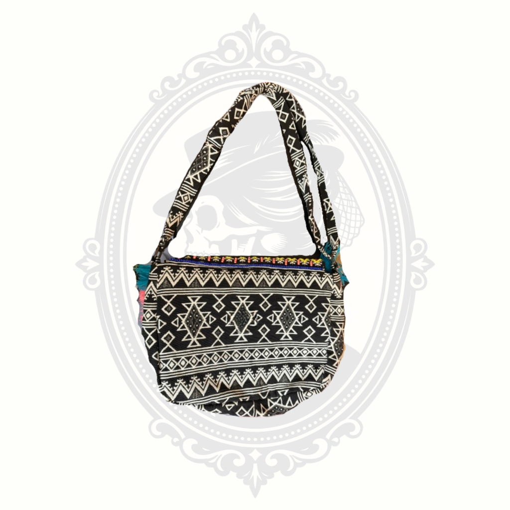 America & Beyond Tribal Tassel Crossbody Bag Black Embroidered Boho Purse