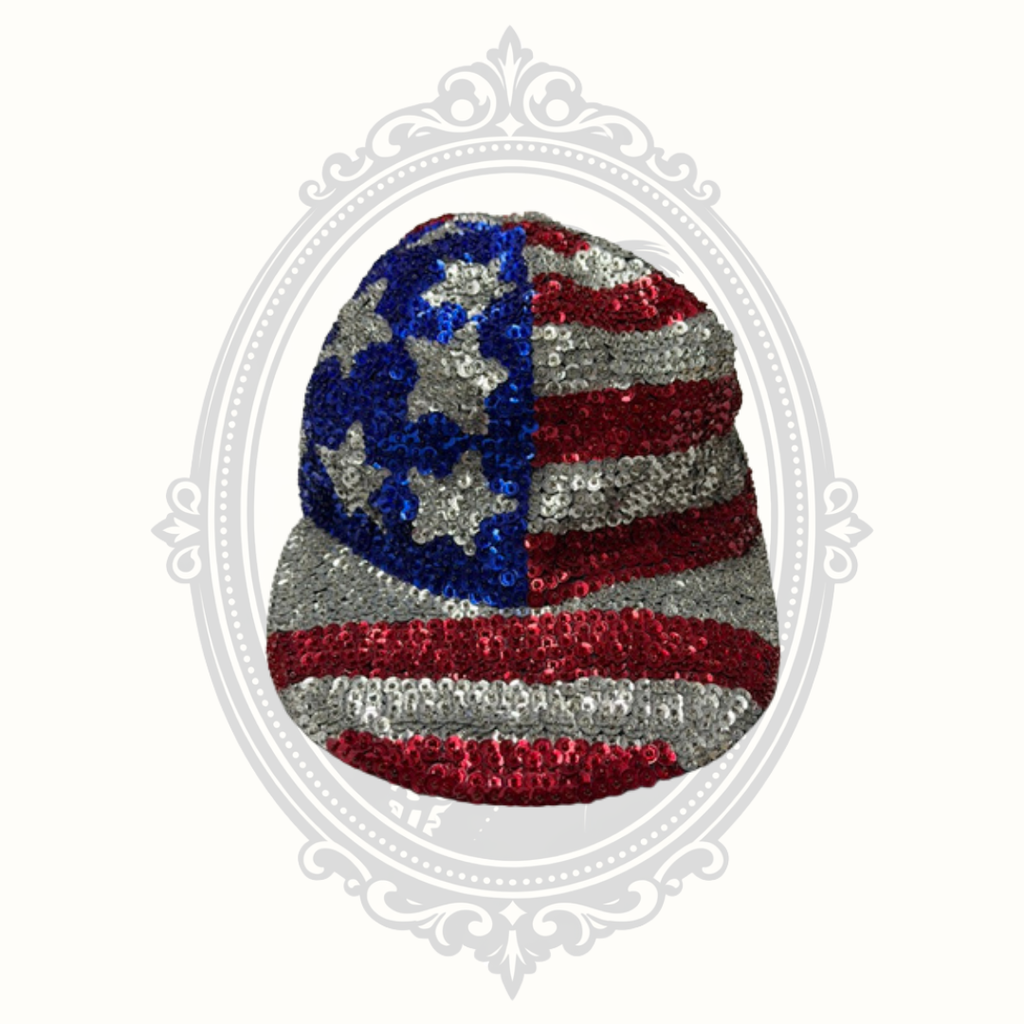 American Flag Sequin Baseball Cap Patriotic Red White Blue One Size