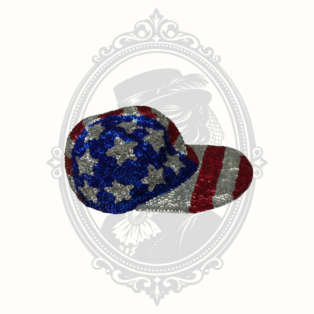 American Flag Sequin Baseball Cap Patriotic Red White Blue One Size