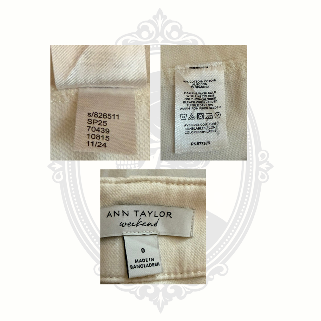 Ann Taylor Weekend Women's Size 0 Ivory Straight Leg Cotton Pants