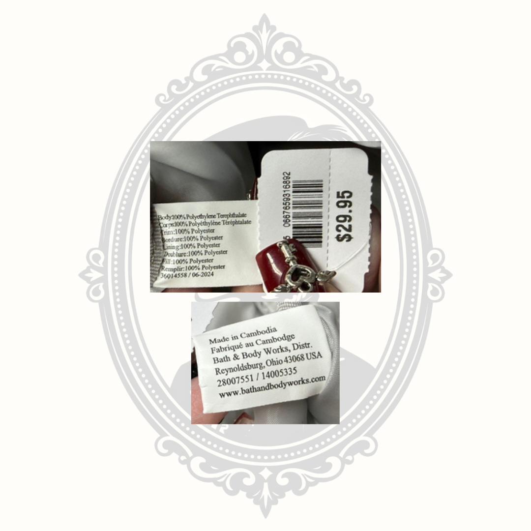 Original Bath & Body Works retail tag and interior manufacturer labels showing new with tags condition.