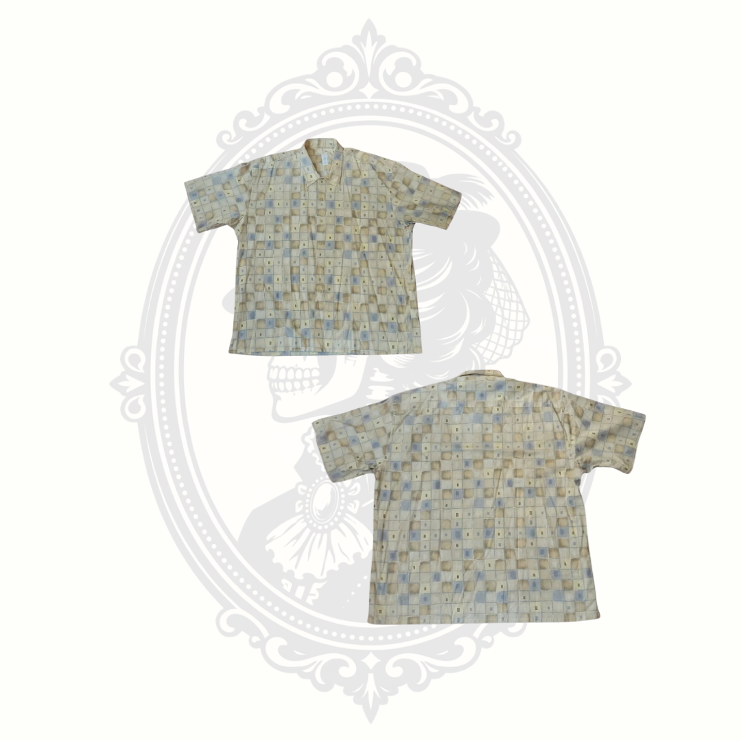 Burma Bibas Men's XXL Geometric Button-Up Shirt Cotton Rayon Linen Blend