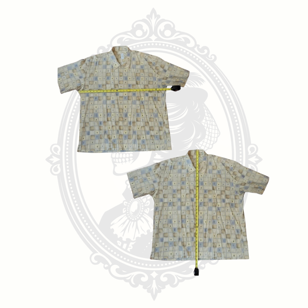 Burma Bibas Men's XXL Geometric Button-Up Shirt Cotton Rayon Linen Blend