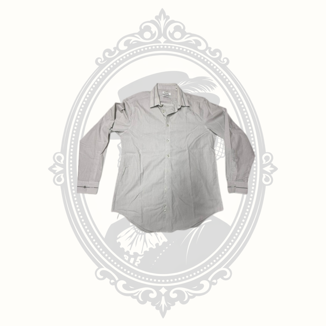 Calvin Klein Men's Gray Stripe Non-Iron Slim Fit Dress Shirt - 15.5 32/33