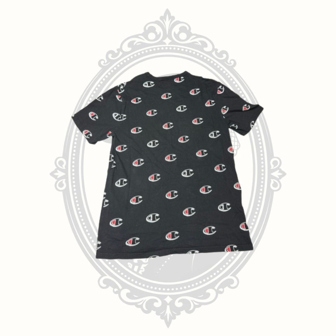 Champion Heritage Men's Black All Over Logo T-Shirt Size Large 100% Cotton