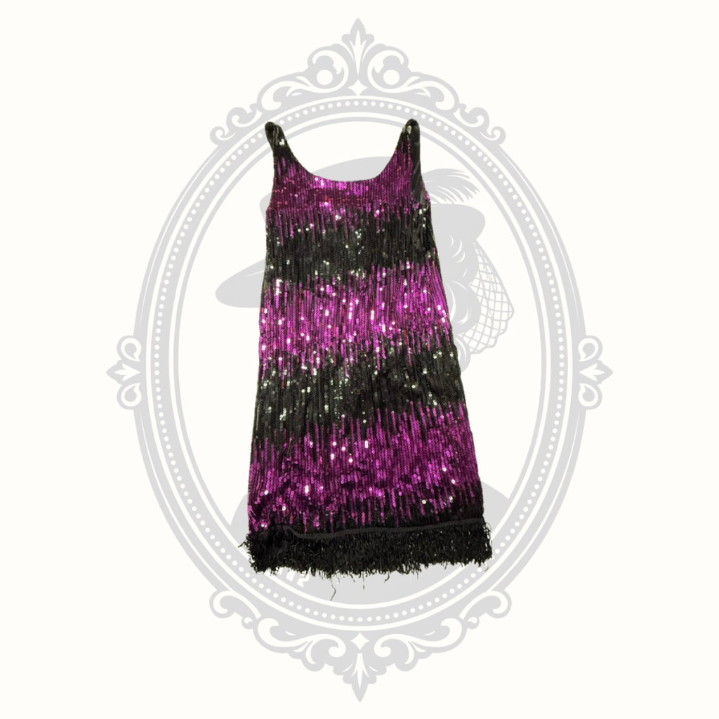 Charades Purple & Black Stretch Sequin Flapper Dress – Women’s Small