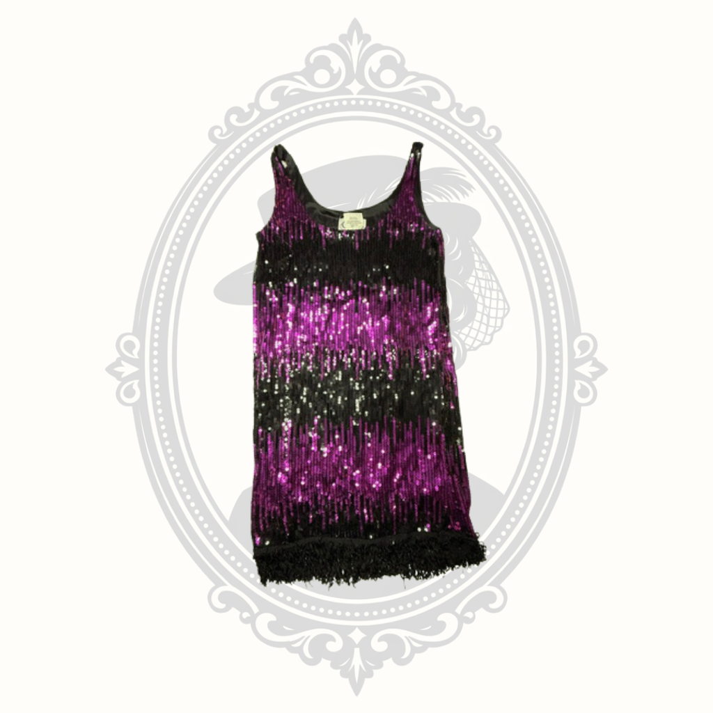 Charades Purple & Black Stretch Sequin Flapper Dress – Women’s Small