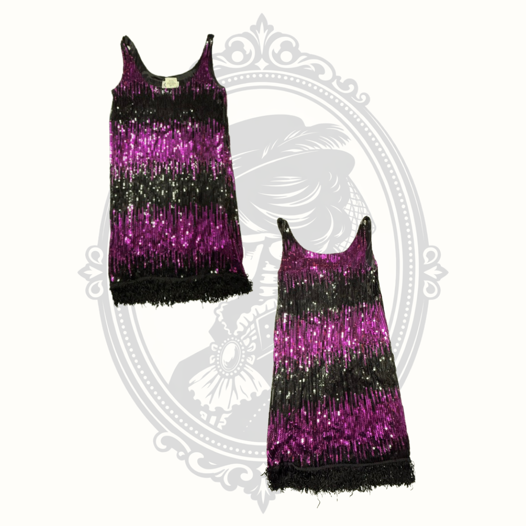 Charades Purple & Black Stretch Sequin Flapper Dress – Women’s Small