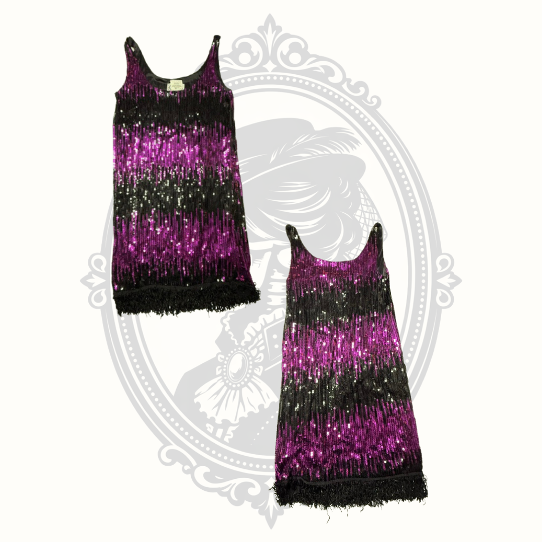Charades Purple & Black Stretch Sequin Flapper Dress – Women’s Small