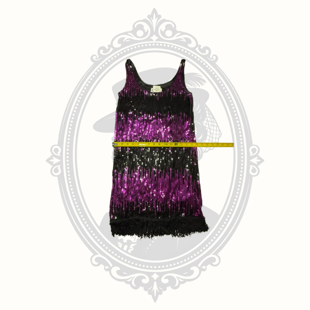 Charades Purple & Black Stretch Sequin Flapper Dress – Women’s Small