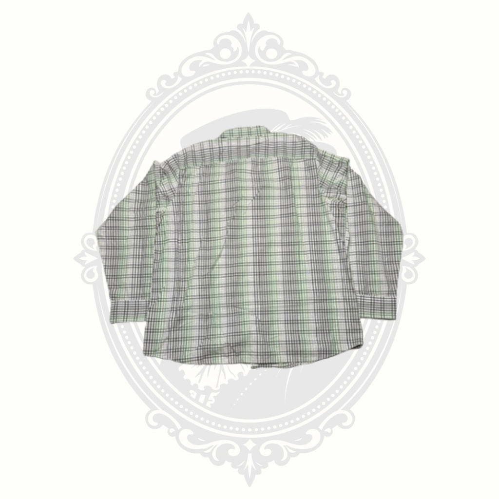 Claiborne Men's XXL Green Gray Plaid Long Sleeve Button Front Shirt 100% Cotton