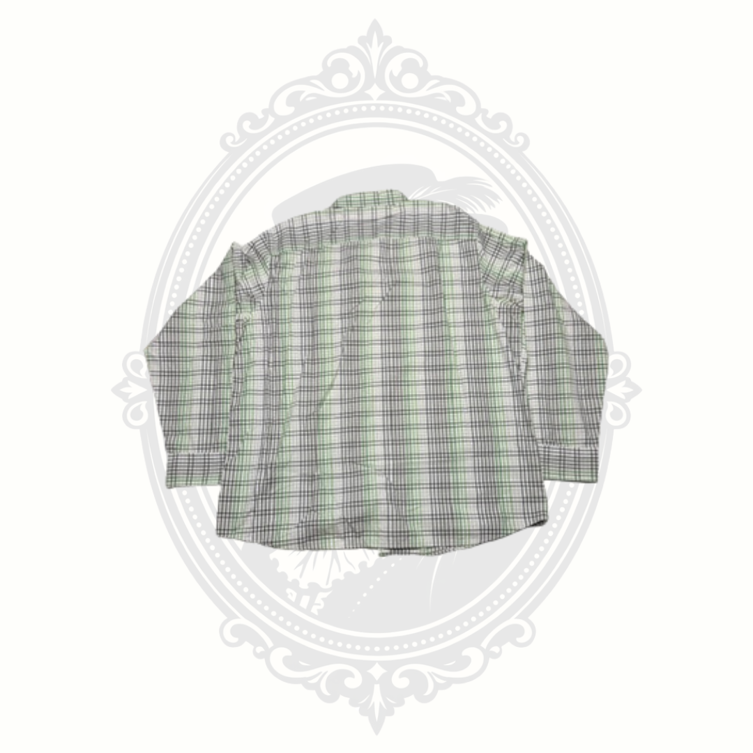 Claiborne Men's XXL Green Gray Plaid Long Sleeve Button Front Shirt 100% Cotton