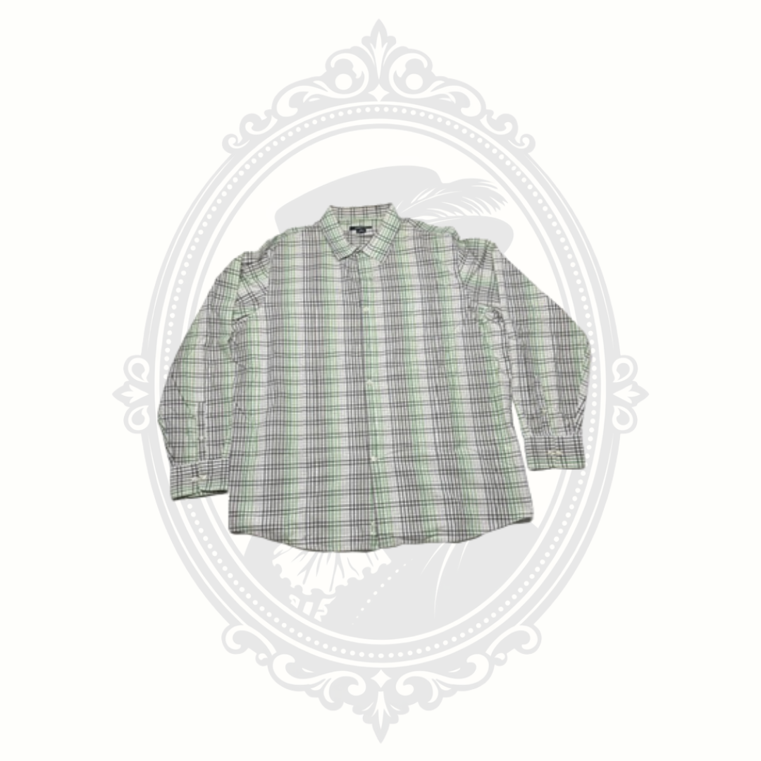 Claiborne Men's XXL Green Gray Plaid Long Sleeve Button Front Shirt 100% Cotton