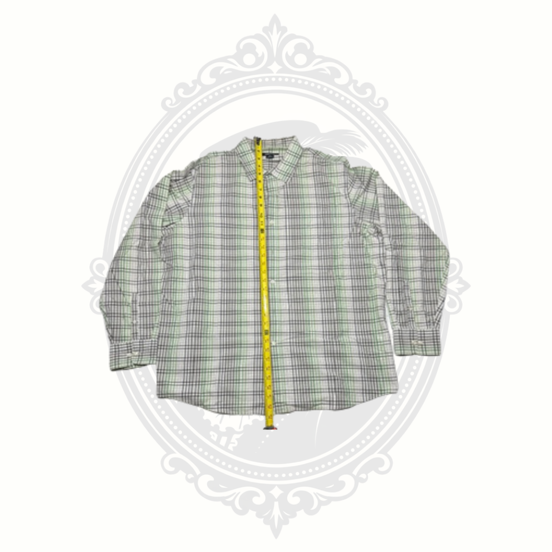 Claiborne Men's XXL Green Gray Plaid Long Sleeve Button Front Shirt 100% Cotton