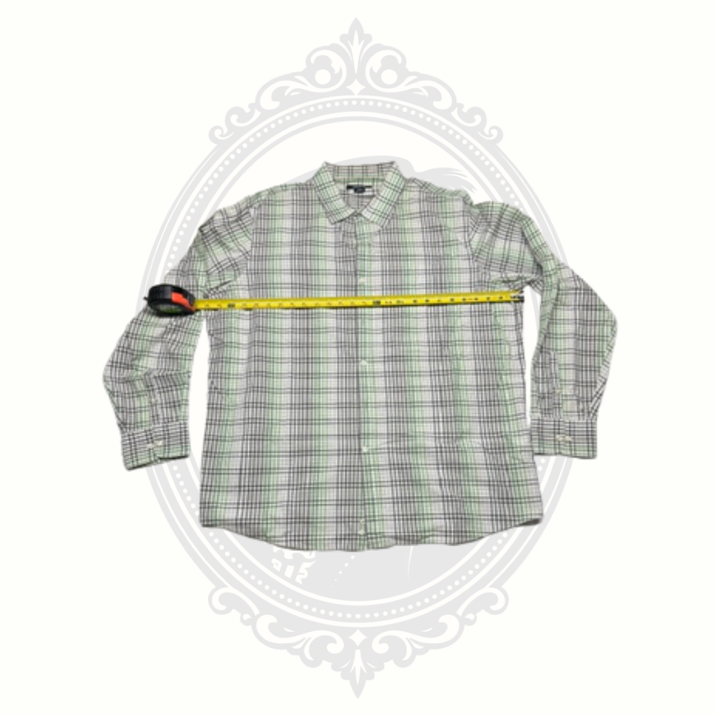 Claiborne Men's XXL Green Gray Plaid Long Sleeve Button Front Shirt 100% Cotton