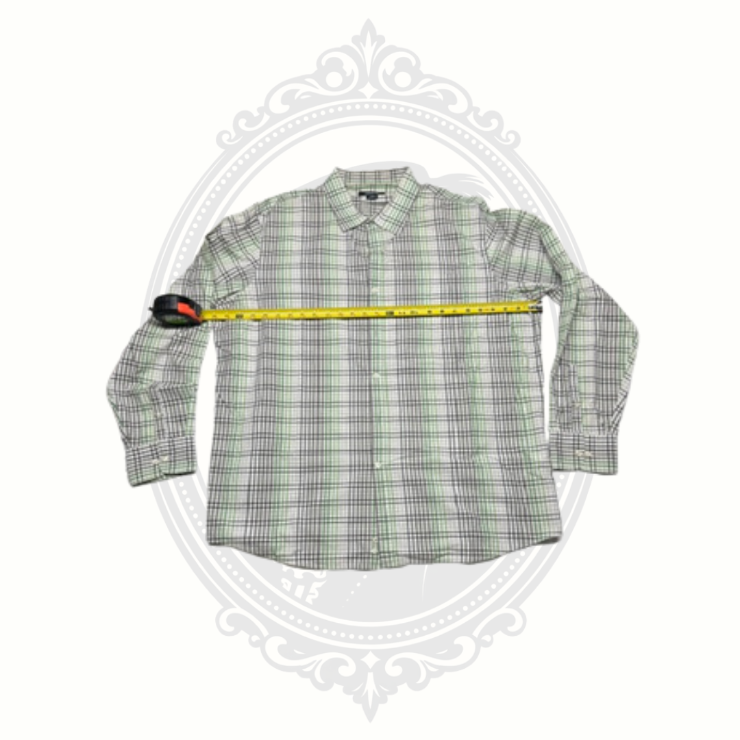 Claiborne Men's XXL Green Gray Plaid Long Sleeve Button Front Shirt 100% Cotton