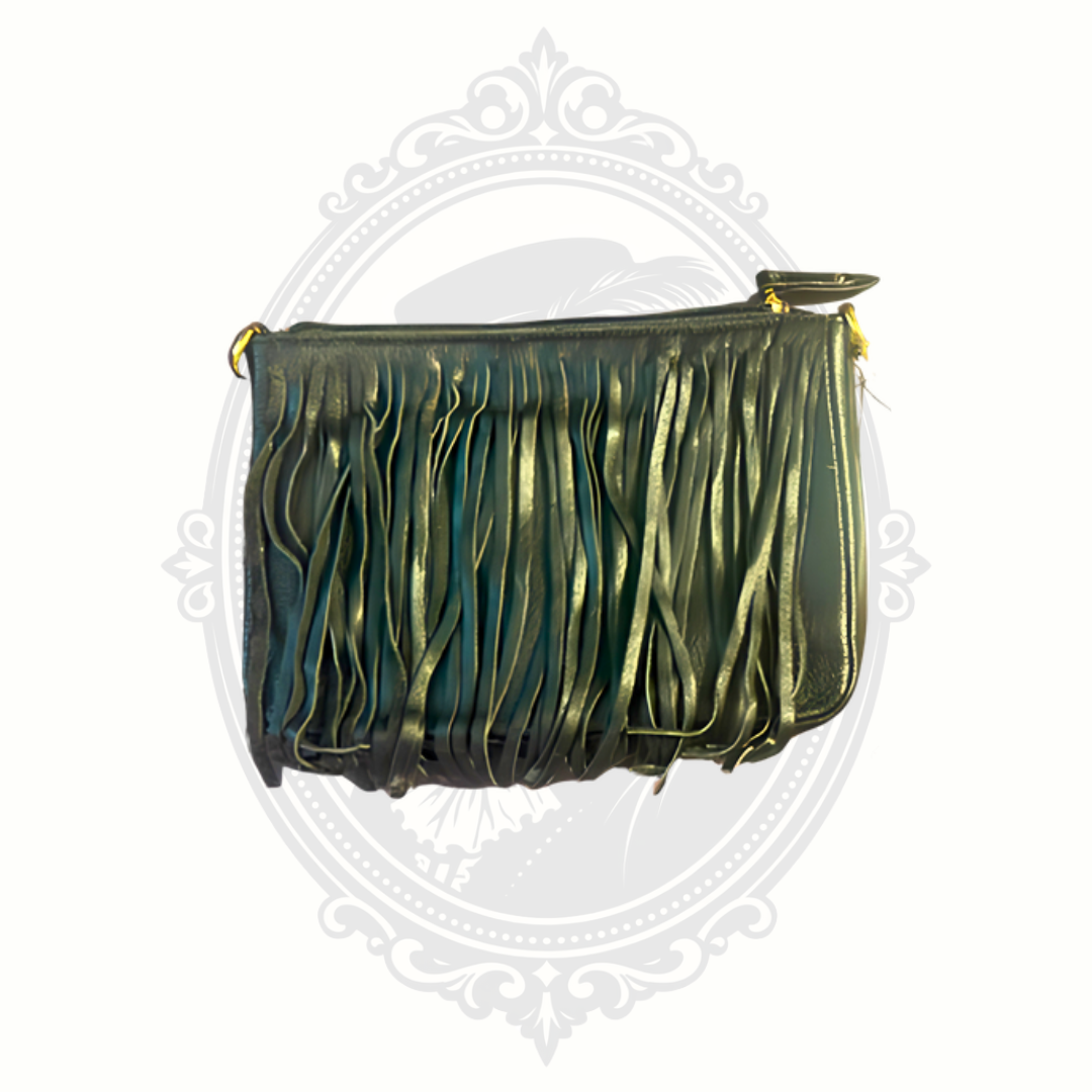 Front view of ClaudiaG Willow Midnight Black genuine leather fringe handbag