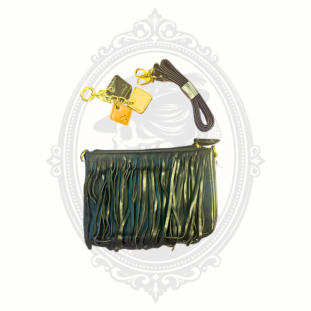 ClaudiaG Willow Handbag Midnight Black genuine leather fringe handbag with charm, wrist strap, authenticity card and dust bag
