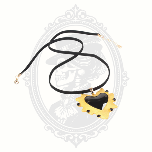 ClaudiaG black heart pendant necklace with adjustable black velvet cord
