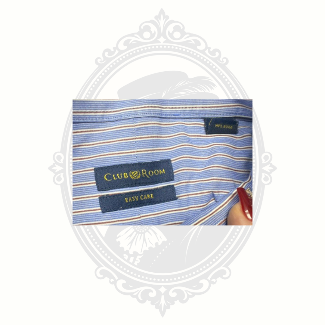 Club Room Easy Care Men's Blue Multi-Stripe Button Down Dress Shirt XXL 18 34-35 100% Cotton