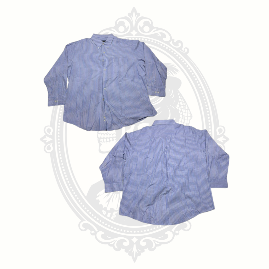 Club Room Easy Care Men's Blue Multi-Stripe Button Down Dress Shirt XXL 18 34-35 100% Cotton