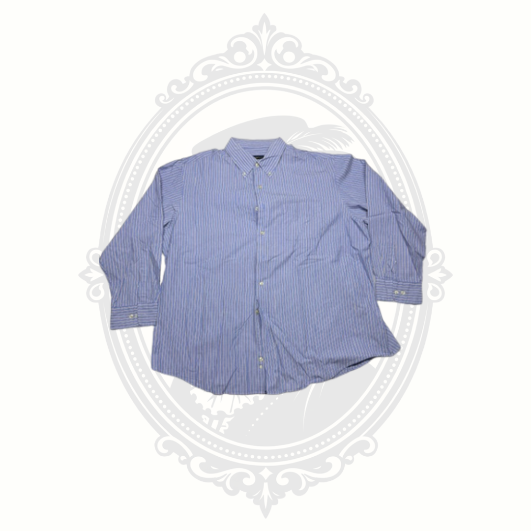 Club Room Easy Care Men's Blue Multi-Stripe Button Down Dress Shirt XXL 18 34-35 100% Cotton