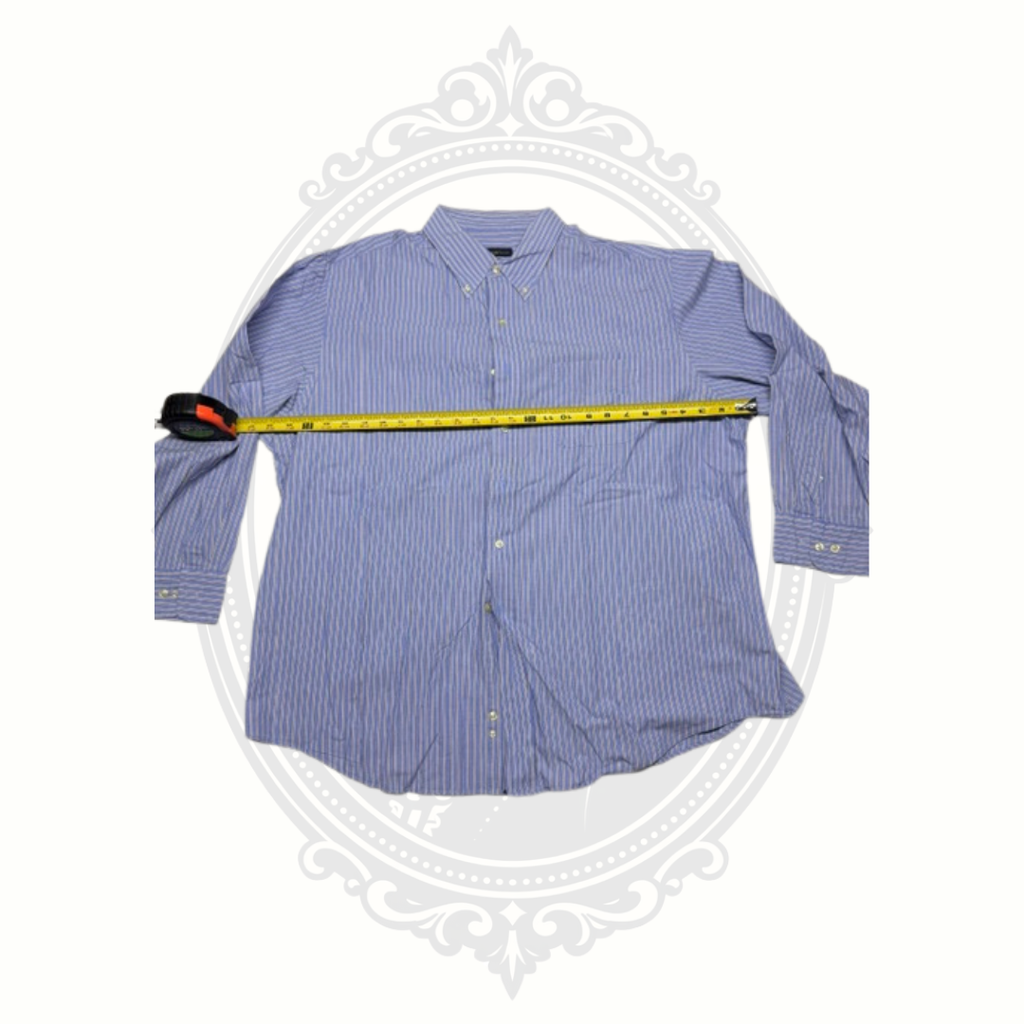 Club Room Easy Care Men's Blue Multi-Stripe Button Down Dress Shirt XXL 18 34-35 100% Cotton
